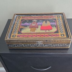 Decorative Wooden Box with Folk Art Design